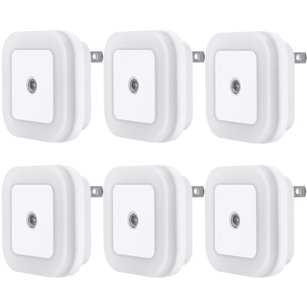 LED-nattlampa med smart skymnings-till-gryningssensor, dagsljusvit, 0,5 W, plugin, 6-pack