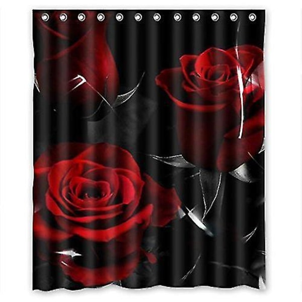 Glam Fire Rød Rose og Sorte Blade Bruseforhæng Badeforhæng 150x180 Cm