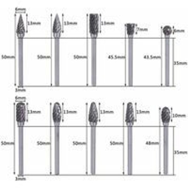 10 st roterande volframkarbidborrar, polerhuvud