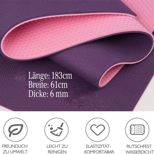 TOPLUS gymnastikkmatte, yogamatte, yogamatte, polstret og sklisikker for trening