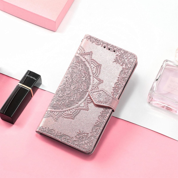 Etui til iPhone 12 Cover Læder Pung Etui Embossing Mandala Magnetisk Flip Beskyttelse Stødsikker - Rosaguld