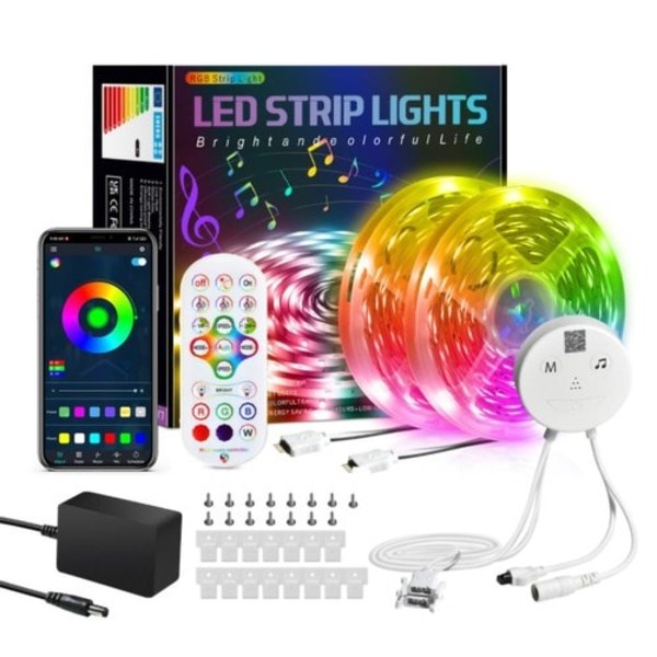 Bluetooth LED-strimmel, 15M LED-strimmel 270 LED'er 5050 RGB Vandtæt, Kontrolleret af Smartphone APP, Synkroniser med Musikrytme/Timerfunktion
