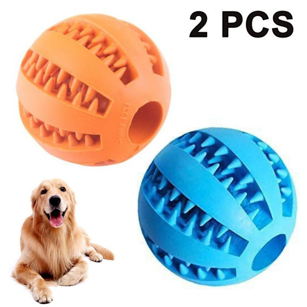 2 st hundboll med tandvårdsknoppar hund leksak gjord Mörkblå + Orange