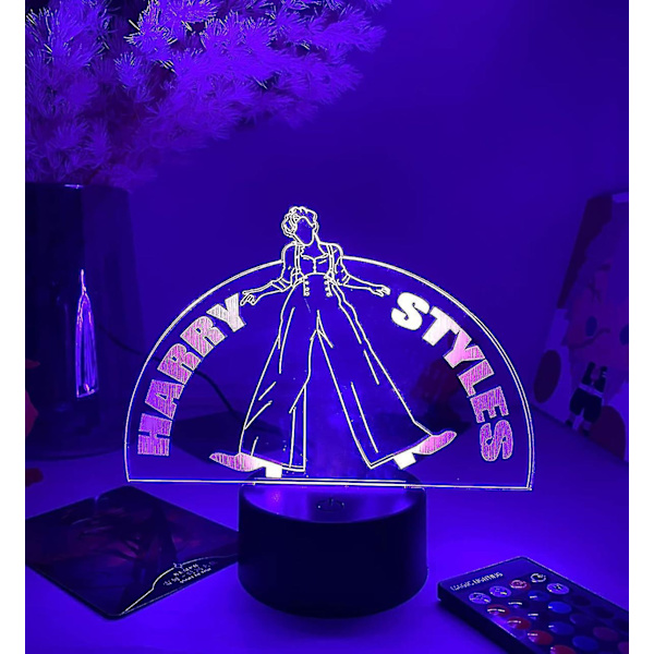3D nattlampa, Harry Styles lampa 16 färger med fjärrkontroll och smart touch 3D vision lampa sångare idol kreativa kontroll stilar, dekor sängbord