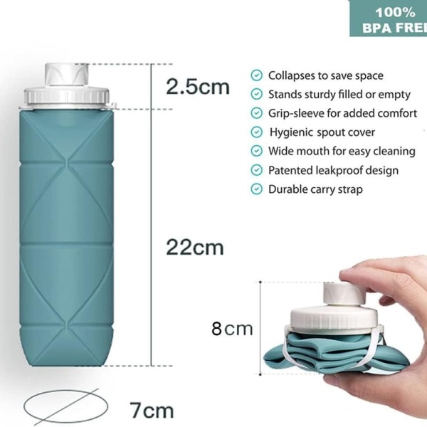 Erityisesti valmistetut taitettavat vesipullot, 2 kpl, BPA-vapaa, tummanvihreä