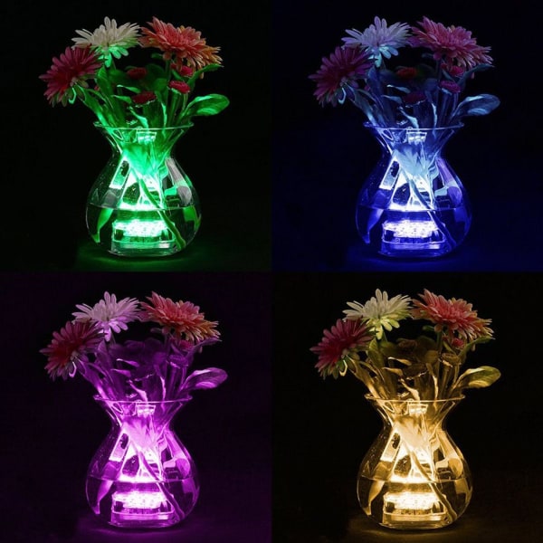 4 LED-dykklys for hagebasseng med 2 fjernkontroller, batteridrevet, nedsenkbar lyspunkt for utendørsbruk, RGB, ideell for en vase