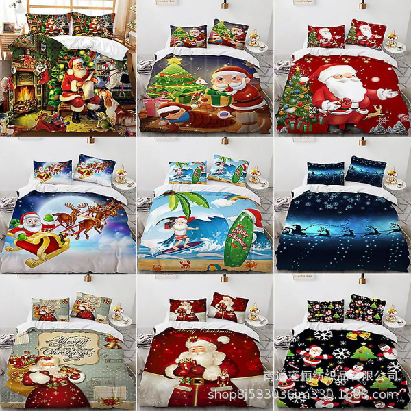 SDLR-19# Santa Claus 3d digitally printed bed sheet Three-piece bedspread with duvet