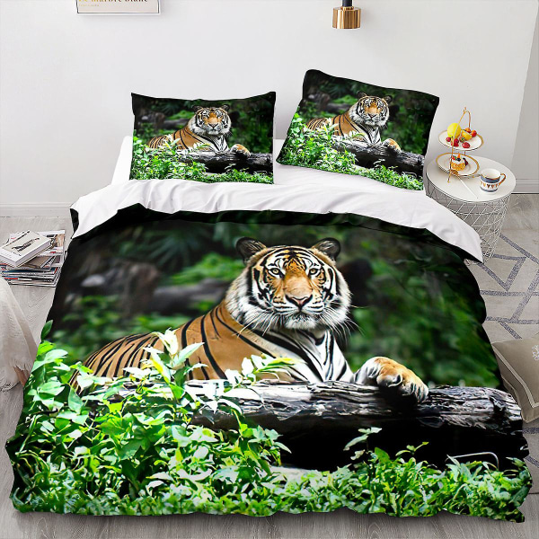 Tiger 01 # 3d Hemtextil sängkläder 3d Tiger Animal Print Quilt Cover Lakan Set med tre