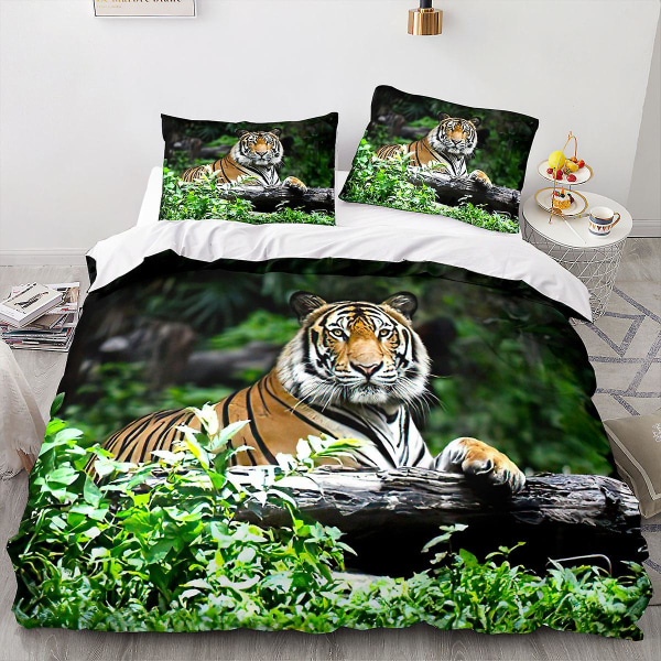 Tiger 01 # 3d Hemtextil sängkläder 3d Tiger Djurtryck Påslakan Lakan Set om tre