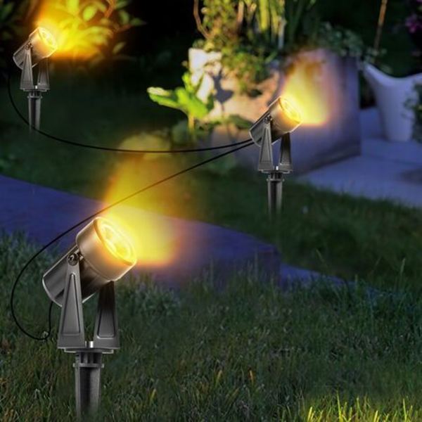 Sæt med 6 LED-haveprojektører med jordspyd, havebelysning med IP65 vandtæt stik, varm hvid
