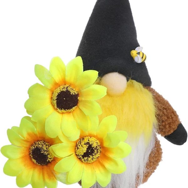 Humle plysj gnome for vår og sommer med solsikke - alvedekorasjon for vinteren
