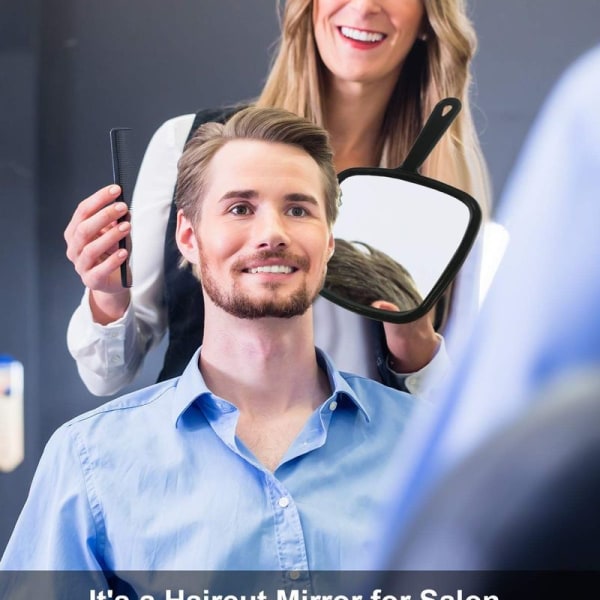 Stort håndspeil, salong barber frisør håndspeil med håndtak