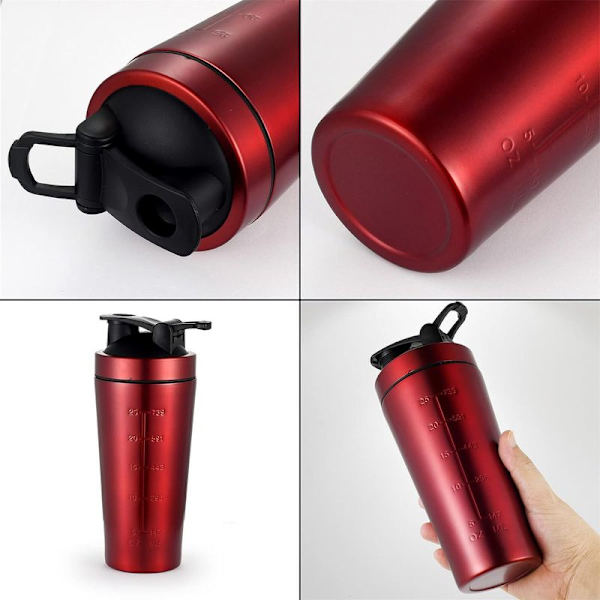 25 ounce rustfrit protein shaker flaske i rustfrit stål med rød blanding