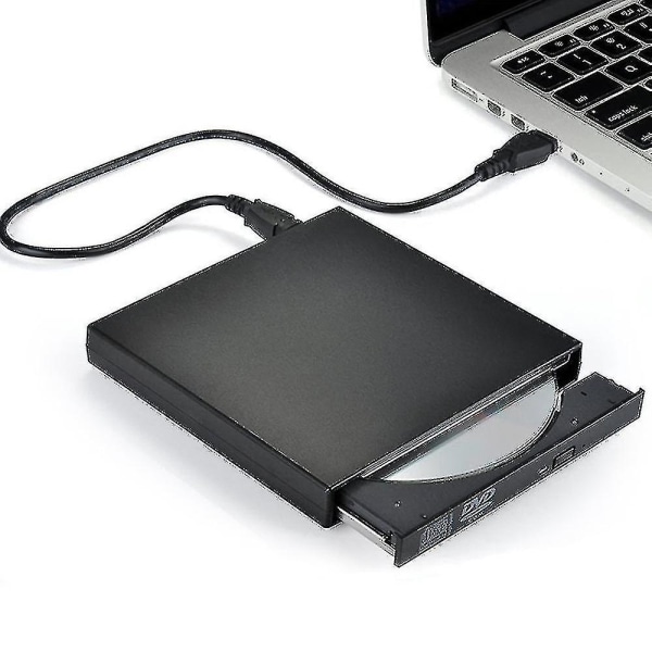 Ekstern CD-DVD-stasjon, USB 2.0 Slim bærbar ekstern CD-RW-stasjon DVD-RW-brenner-skriverspiller for bærbar stasjonær datamaskin, svart