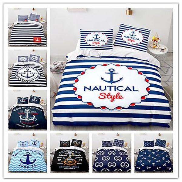 Anchor03# 3d Hemtextil Sängkläder Nautiska Serien Skeppsankares Överdrag Tre Delar Lakan Set