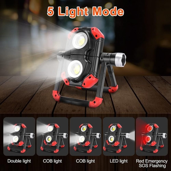 Utendørs oppladbart LED-flomlys Bærbart og fleksibelt arbeidslys 360° rødt