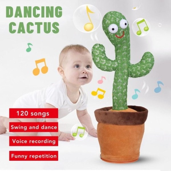 Elektrisk dansande och sjungande kaktusleksak, 120 sånger, dansande och vridande kaktus, ljusinspelning, Lär dig att tala, vriden plyschleksak