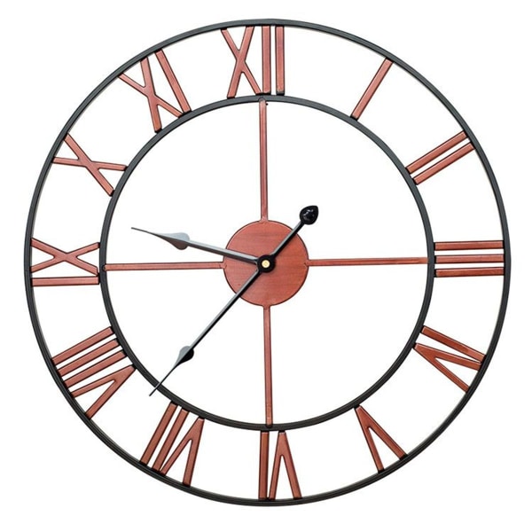 Suuri ulkoseinäkello vintage-tyyliin 60 cm avoin metallikello roomalaisilla numeroilla