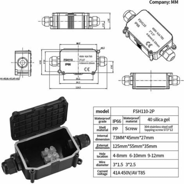 Pieces IP66 Vandtæt Samledåse, Udendørs Vandtæt Samledåse, 2-vejs Kabelforbindelse PG9 Forbindelser til ?3-8mm ?6mm-10mm??? Kabel