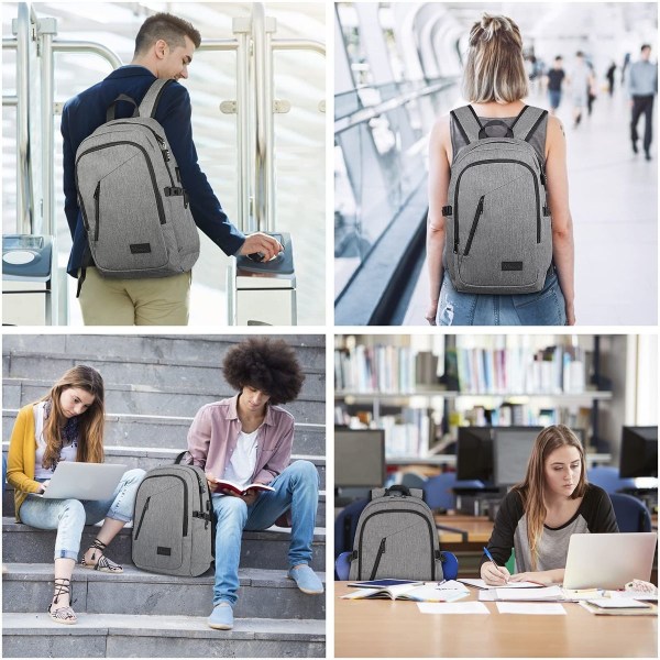 Laptop-rygsæk til rejser, Anti-Theft Business College-bogtaske, USB-opladning