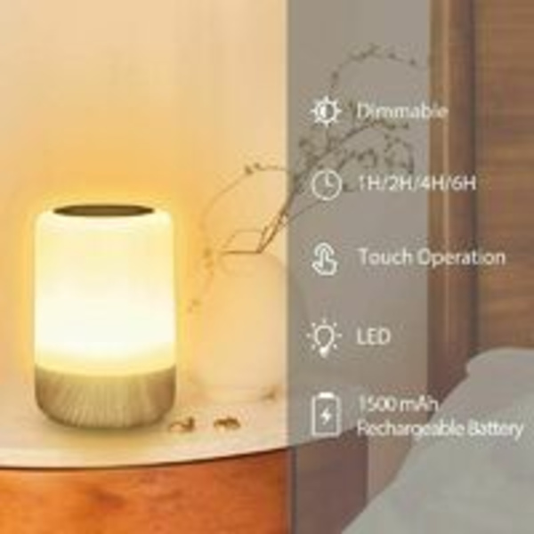 Langaton kosketushimmennettävä yöpöytälamppu, LED-akku, 4 himmennystä, 3 kirkkautta, ladattava LED lapsille, ajastimella makuuhuoneeseen, pöydälle ja yöhön