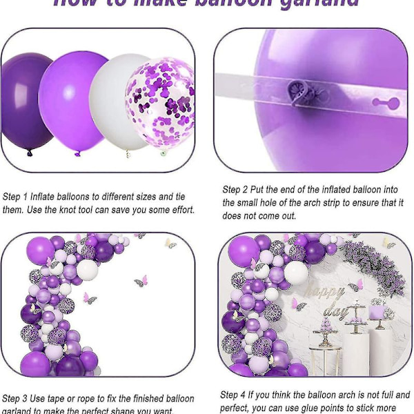 124 stykker lilla ballonger girlander bue sett hvitt lilla