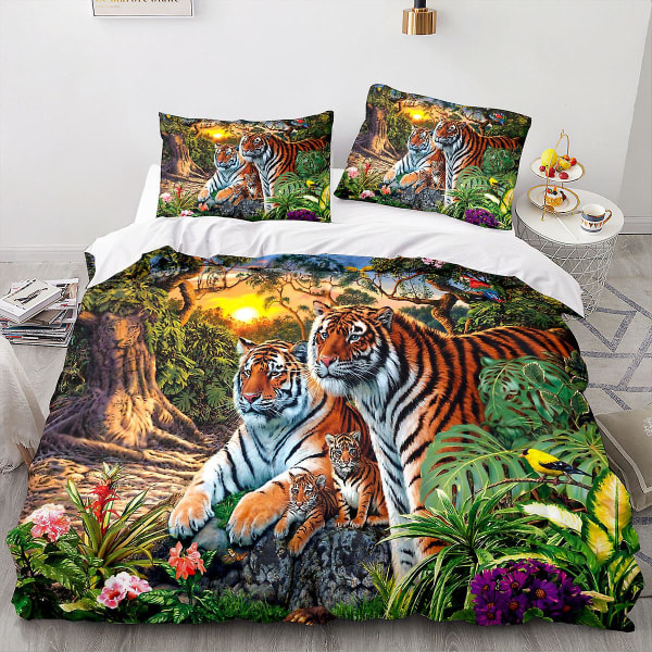 Tiger 12# 3d Hemtextil Sängkläder 3d Tiger Animal Print Quilt Cover Sheet Set med tre