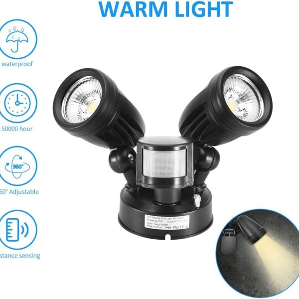 LED-flomlys, 26W bevegelsesdetektor, ekstern LED-flomlys IP65-6000K kjølig hvitt lys Ener