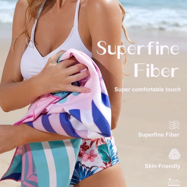 Mikrofiber strandhåndkle slitesterkt og hurtigtørkende (rosa)