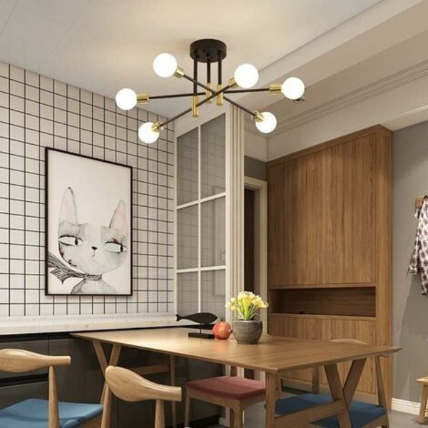 Teollinen kattovalaisin, kattolamppu, E27 teollinen kattokruunu, 6-riipusvalaisin makuuhuoneeseen olohuoneeseen (lamppu ei sisälly)