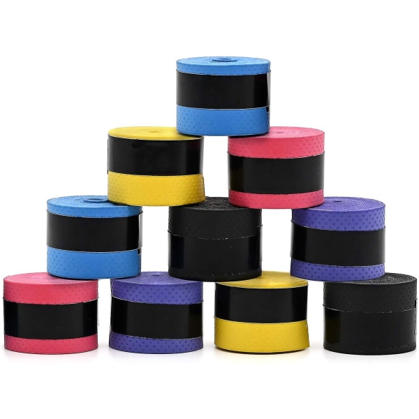 10-pack tennisracketgrepp med elastiskt halkfritt grepp för badminton-, tennis- och squashracketar (5 färger).