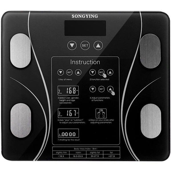 Kropsanalysvåg Elektronisk våg LCD Digital 180KG, Svart