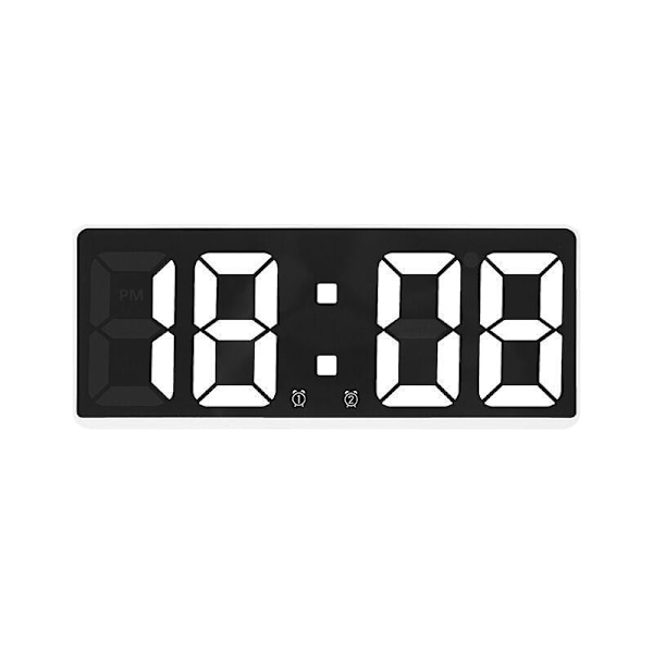 Stor smart digital väggklocka APP-kontroll med snooze-funktion - Svart skal och vitt ljus