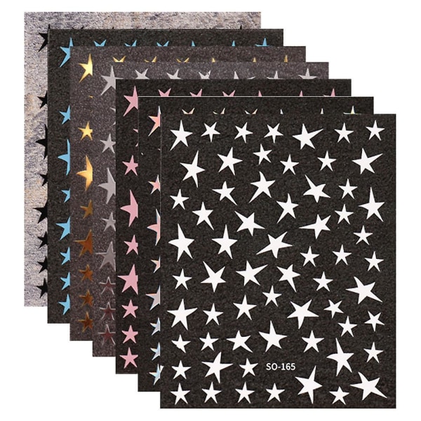 Ark 3d Star Nail Art Stickers Decals Selvklæbende Nail Sticker til kvindelige piger Multi Color 10,5*8cm