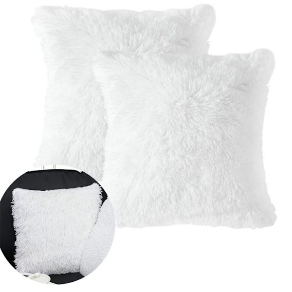Pakke med 2 fluffy putetrekk, firkantede kunstpels puter, myke