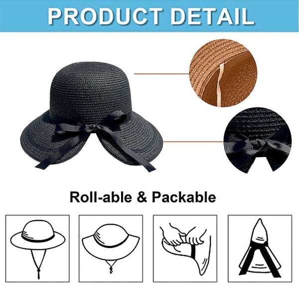 56-58cm Hatt Omkrets, Sløyfe Halmhatt Dame Sommer Strand Halmhatt Solhatt Med Stor Bremm Split Solhatt