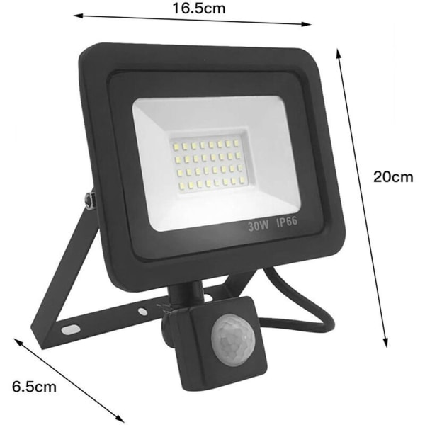 Sett med 2 30W LED-spotlights med bevegelsessensor, 2700LM, 6000K, IP66 vanntett, LED-stk