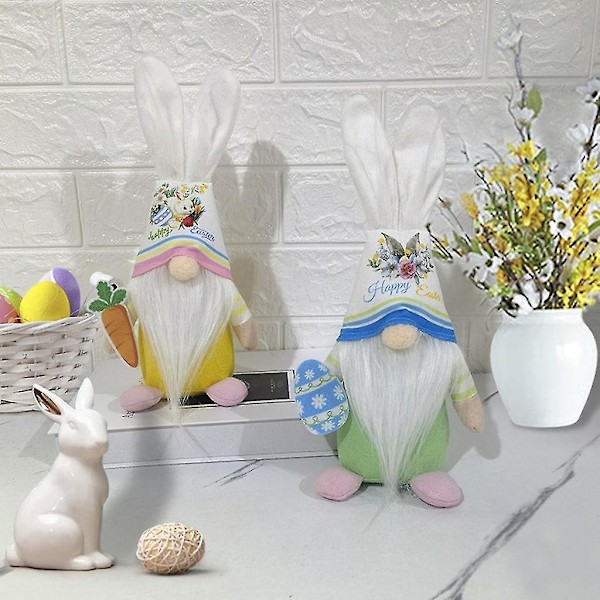Påskehare Nisse Holder Gulerod/æg Dekorativ Dukke Tilbehør
