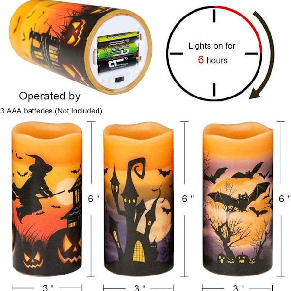Flammeløse flimrende stearinlys batteridrevet med 6 timers timer sæt af 3