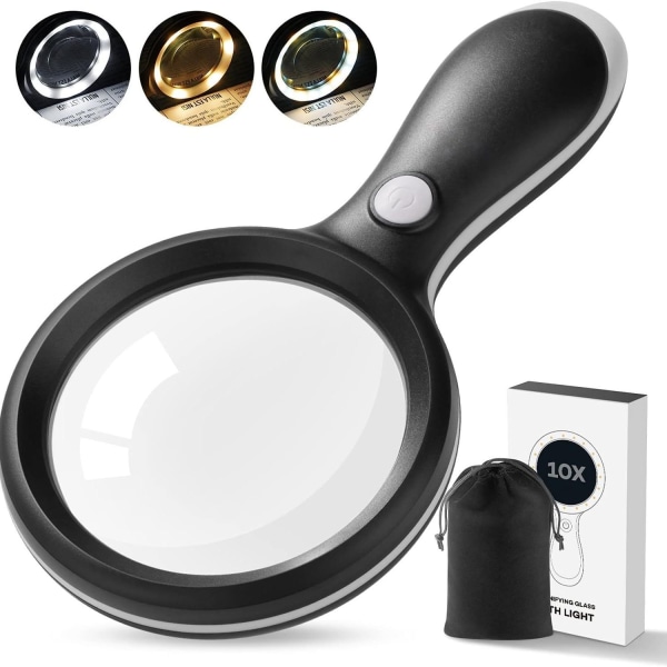 Oplyst læseforstørrelsesglas, 10x oplyst læseforstørrelsesglas, oplyst forstørrelsesglas med 18 LED-lys,