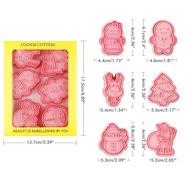 Juleform Cutter Mold Sæt 6 Stykke Mønster Køkken Diy Bageform Til Kiks Kager Fondant Kager