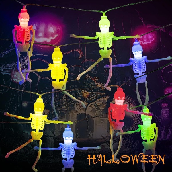 Halloween Fairy Lights 20LED 2,5M Halloween-dekorasjon 8 moduser med fjernkontrollspøkelse