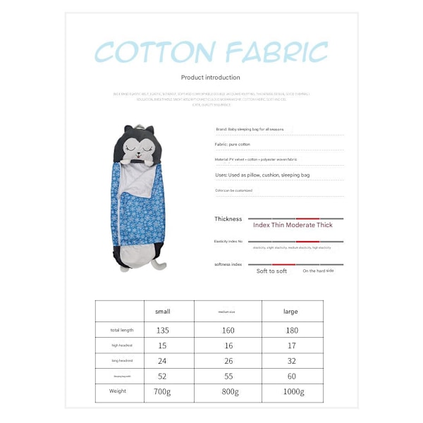 Suuri lasten makuupussi, pehmeä lämmin tyyny, yksisarvinen lahjalelu, useita vaihtoehtoja Panda model Small size length 135cm