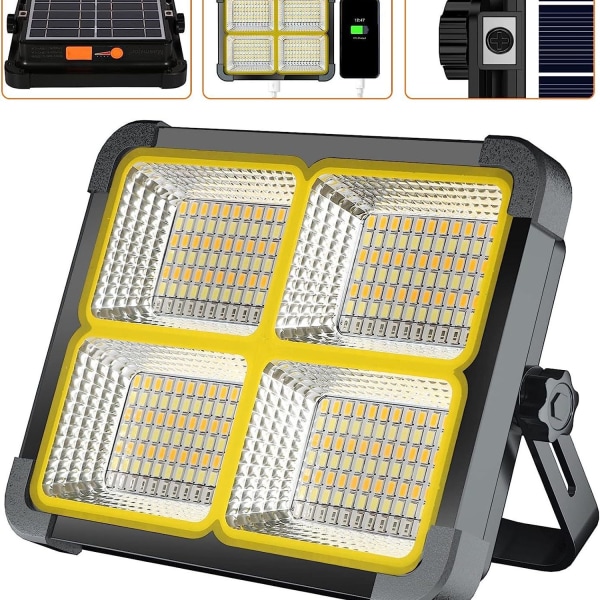 Genopladeligt LED-spotlight 336 LED'er/ 100 W/ solpanel/ 4 lystilstande/ 12000