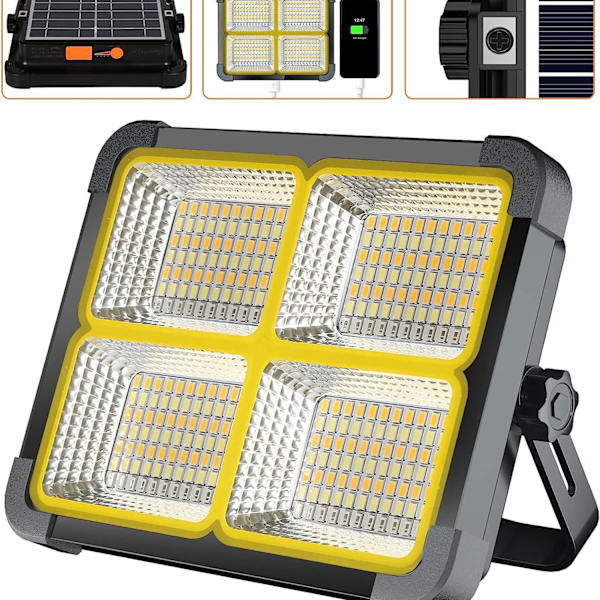 Uppladdningsbar LED-strålkastare 336 lysdioder/ 100 W/ solpanel/ 4 belysningslägen/ 12000
