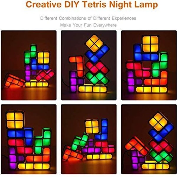 Yövalo DIY Tetris-valo Värikäs Pinottava Tangram-palapeli LED-induktio