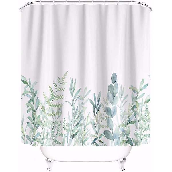 Duschdraperi gröna blad blommor växter badrum textil gardin med anti-mögeleffekt tvättbar duschdraperi badkar inkl. 12 C-ringar med vikt