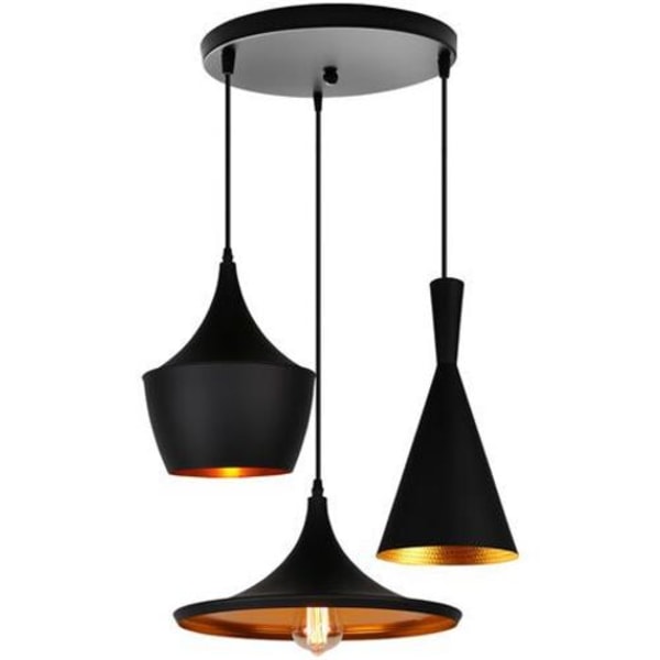 Lysekrone Pendel Lampe 3 Lamper i Sort Disc Suspension Belysning Dekoration til Restaurant Bar Bar Hjem