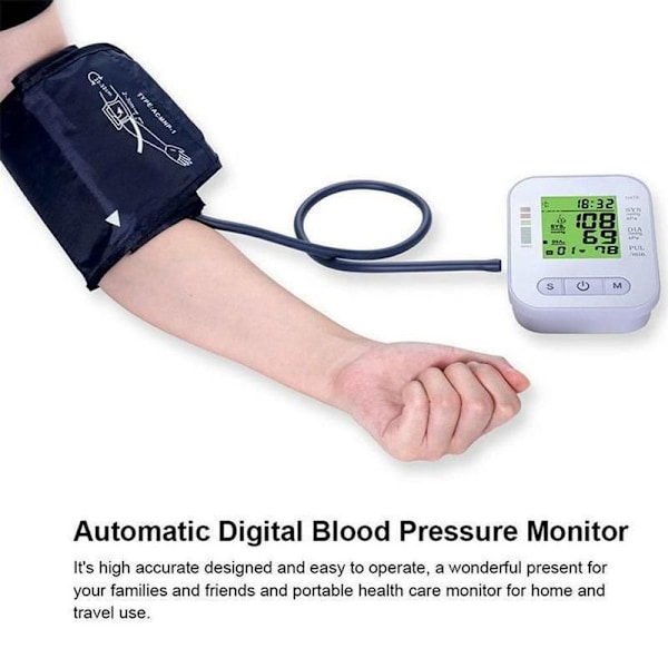 Blodtryksmåler, digitalt blodtryksapparat, fuldautomatisk, overarm