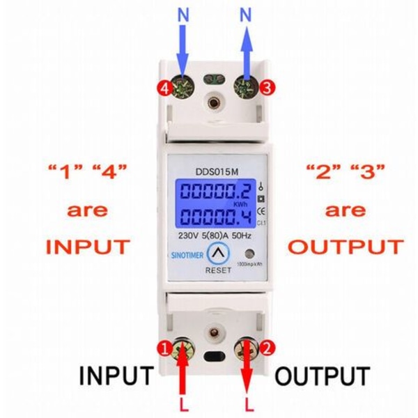 Energimätare, Elmätare, DDS015M Digital Display Watt Hour Meter Enfas Elmätare Kan Återställas 230V